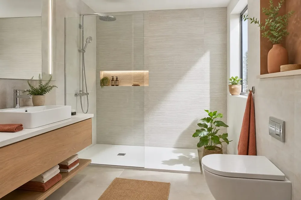 Plato de ducha antideslizante con mampara instalado tras cambiar la bañera en un baño de Sabadell
