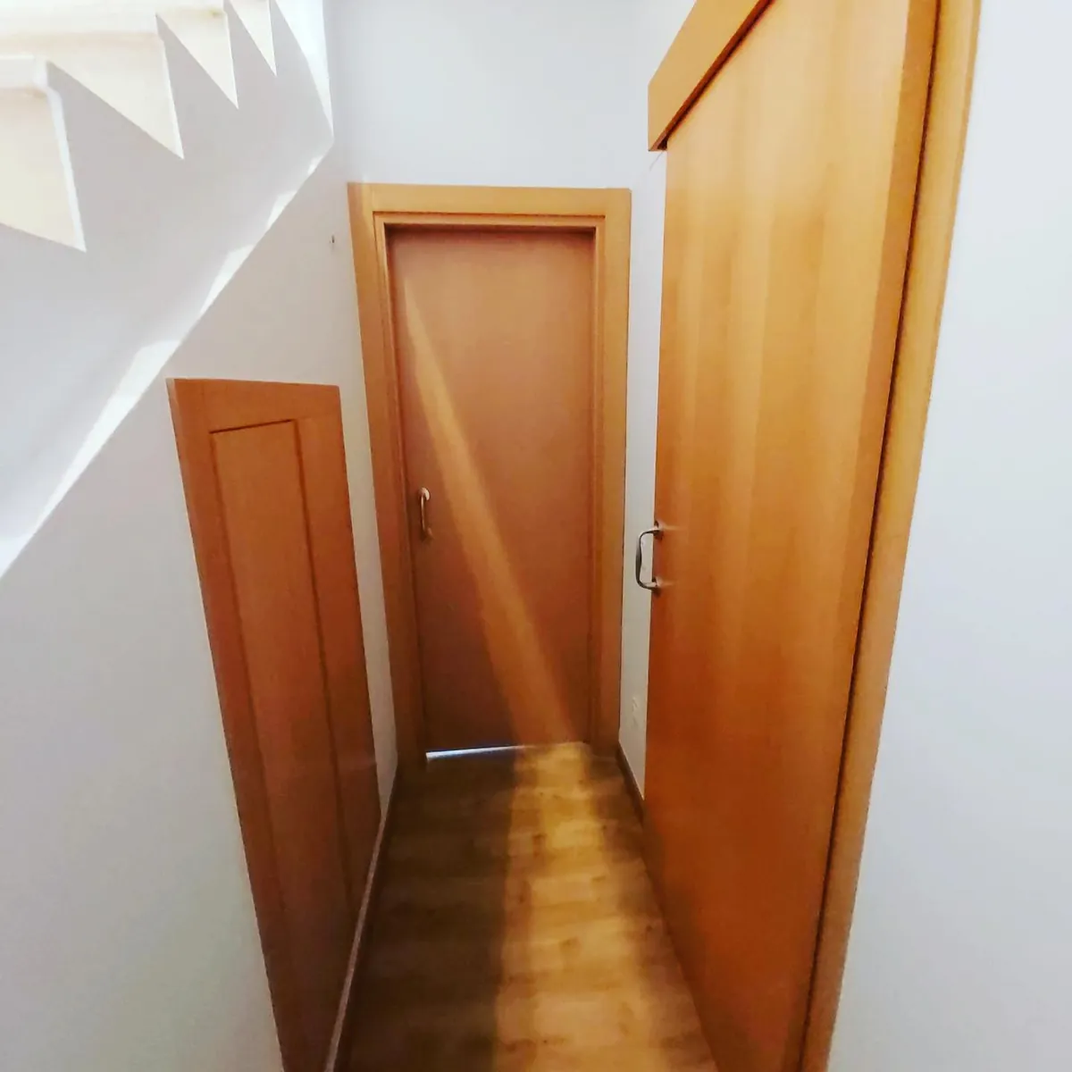 Passadís amb portes de fusta i parquet