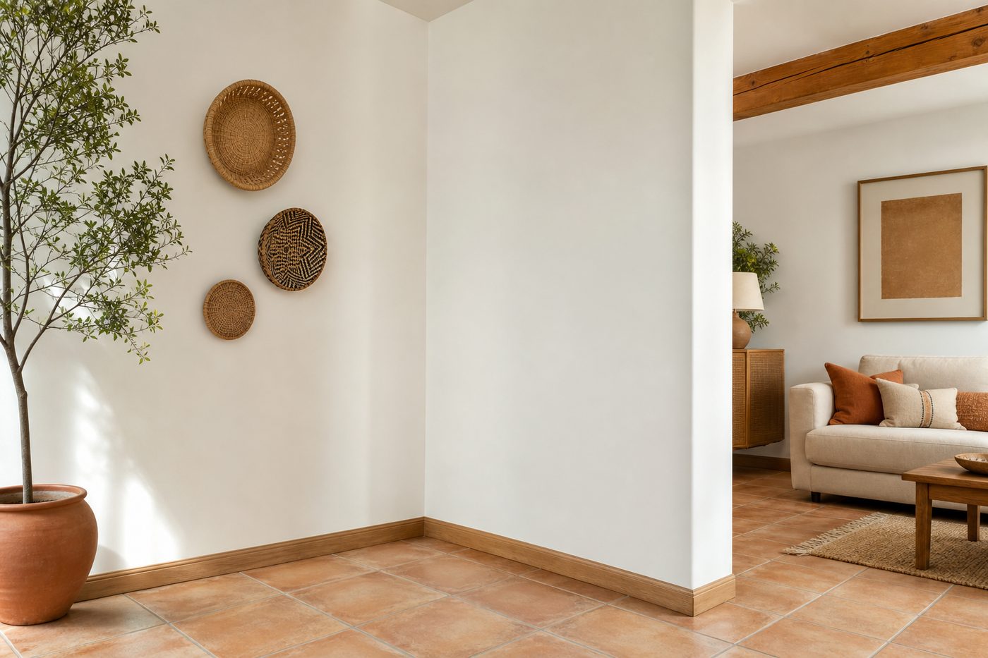 Tratamiento de humedades en Sabadell Pared interior restaurada y pintada tras un tratamiento de humedades en una vivienda de Sabadell